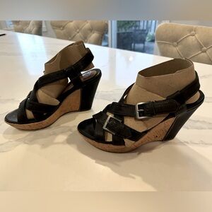Black leather and cork sole sandals